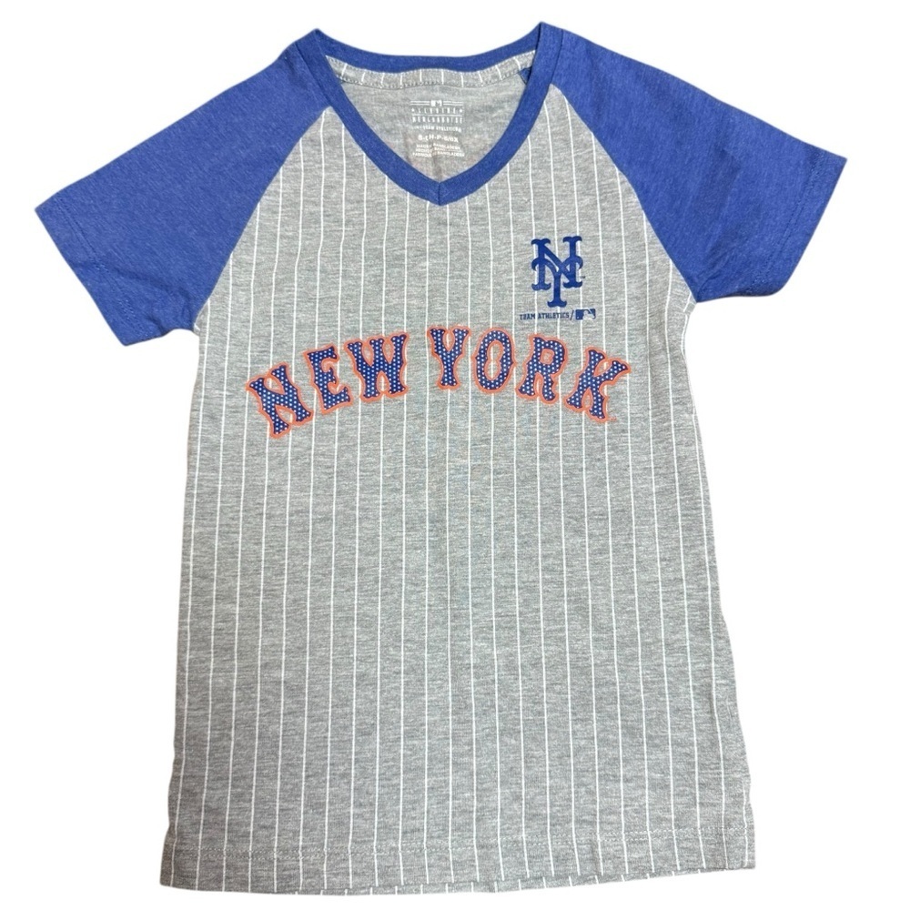 Genuine Merchandise NY Mets Youth Gray Blue Baseball Tee Shirt- Size (6/6X)